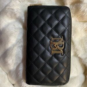 Badgley Mischka Black Quilted Wallet with Gold Logo